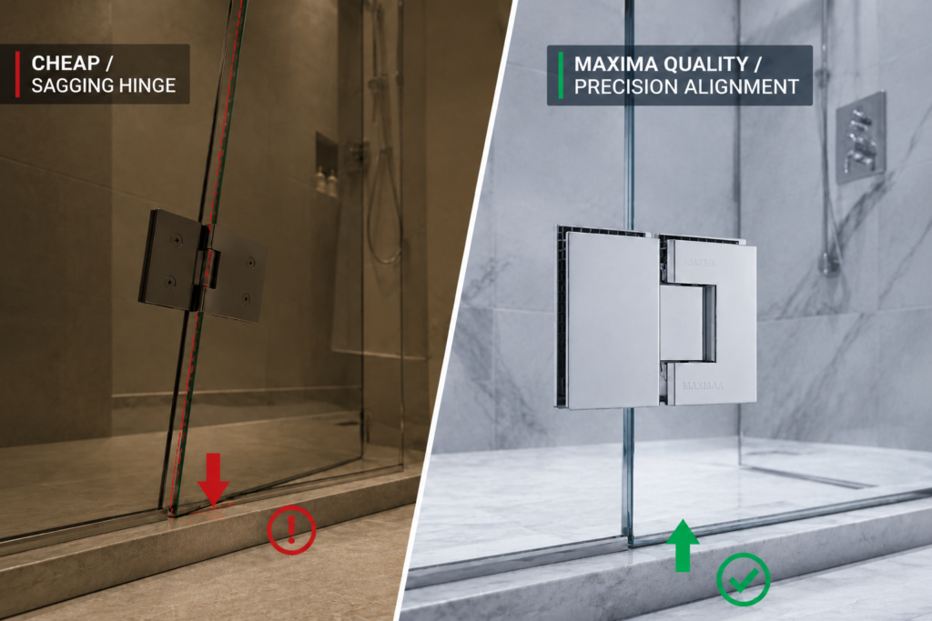 Example of why frameless shower hinges sag due to poor quality